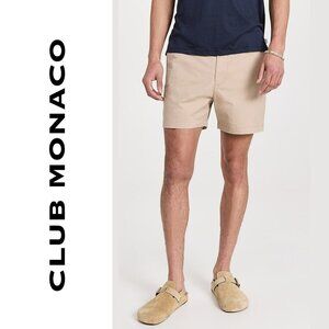 Club Monaco, Jax Fit, Slim-Fit Linen Blend Shorts, Khaki, Light Tan